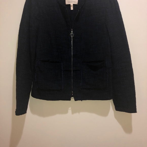 Rebecca Taylor Size 10 Blue Zip Front Blazer - Picture 4 of 8